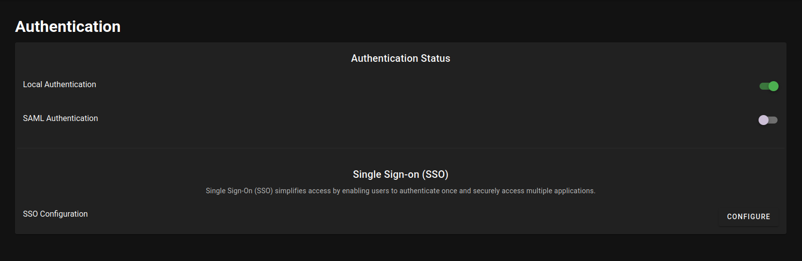 Authentication settings without SAML enabled