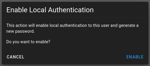 Confirmation dialog for enabling local authentication