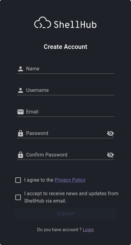 Sign-up dialog